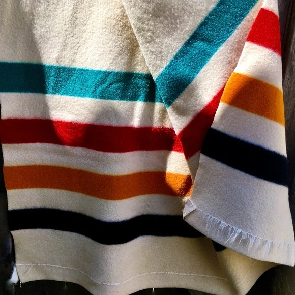 Baron Woolen Mills Multi Stripe Premium Wool 1940s Vintage Blanket